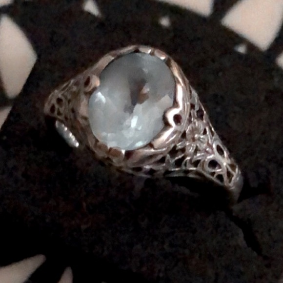 Jewelry - Blue Topaz Sterling Silver Filigree Ring